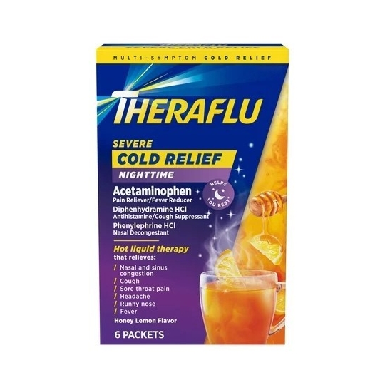 Theraflu Multi-Symptom Severe Cold Relief Nighttime - Honey Lemon 6 Packets