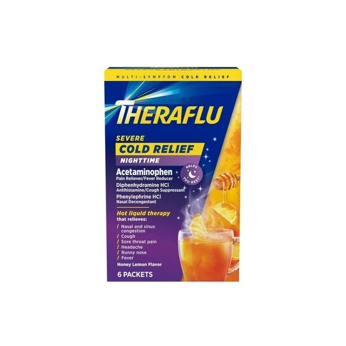 Theraflu Multi-Symptom Severe Cold Relief Nighttime - Honey Lemon 6 Packets