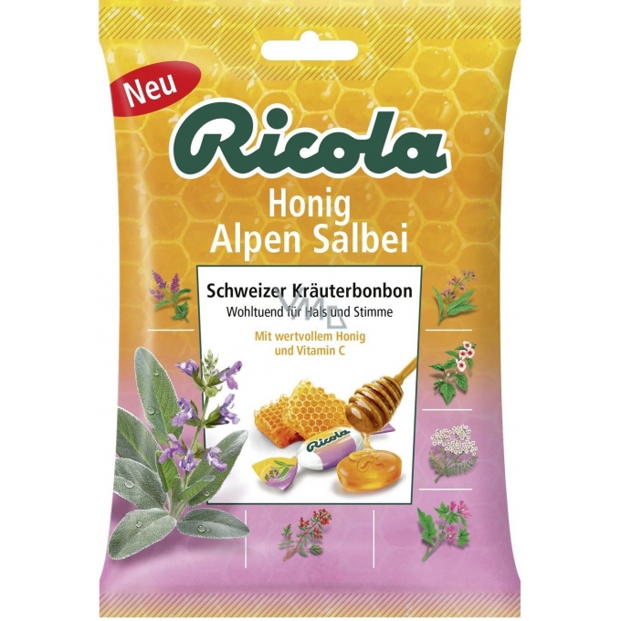 Ricola Honig Alpen Salbei - Bal ve Adaçayı Bitkisel Şekerleme - Gluten Free 75g