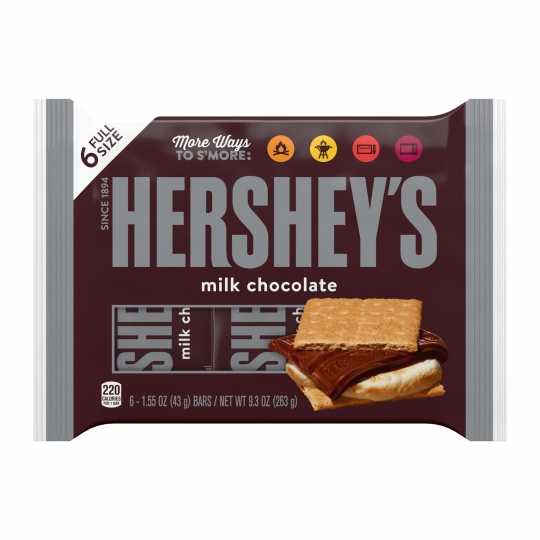 hershey's milk chocolate candy, ayrı ayrı sarılmış, 1.55 oz, barlar (6 count) 263g