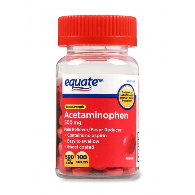 Equate Extra Strength Acetaminophen Red Sweet Coated 500 mg 100 Tablets