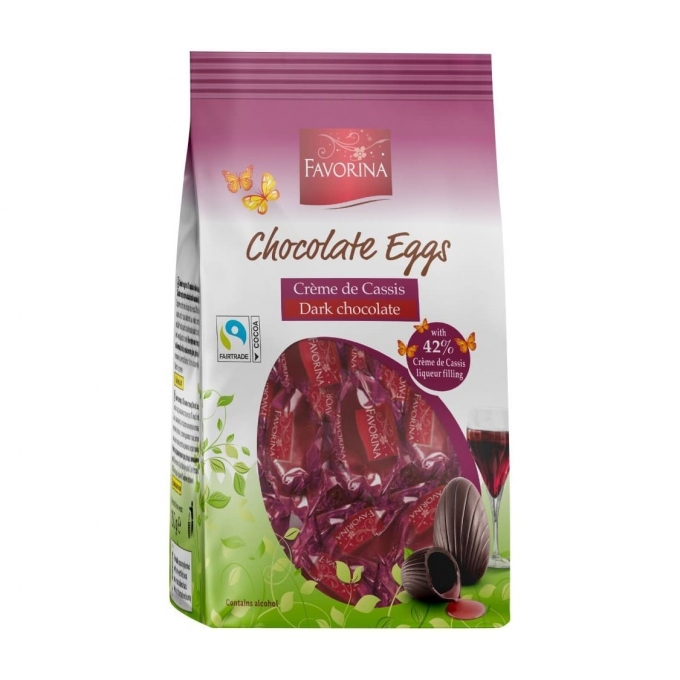 Favorina Chocolate Eggs Creme de Cassis Dark Chocolate 150g