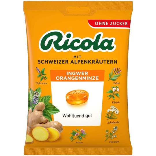 Ricola Ingwer Orangenminze zuckerfrei - Gluten Free 75g