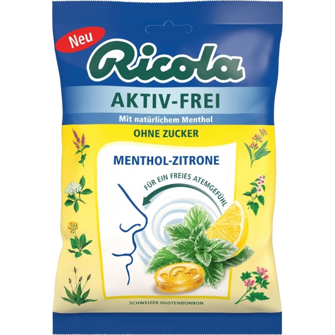 Ricola Bonbon, Aktiv Frei Menthol-Zitrone, zuckerfrei, 75 g