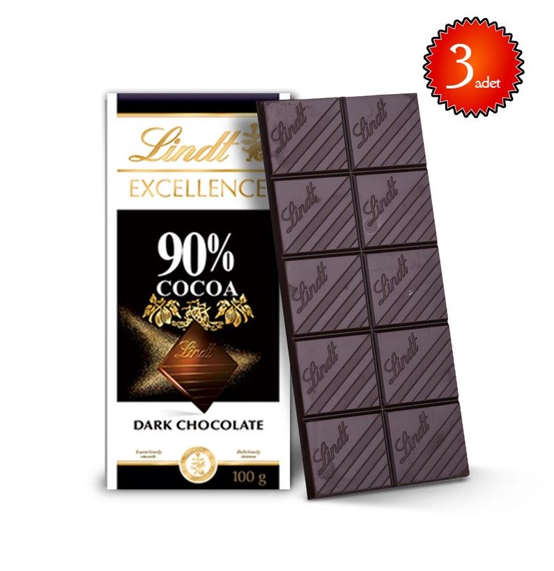 Lindt Excellence 90 Cacao Bitter Çikolata 100gr 3 Adet Kısmet Şarküteri